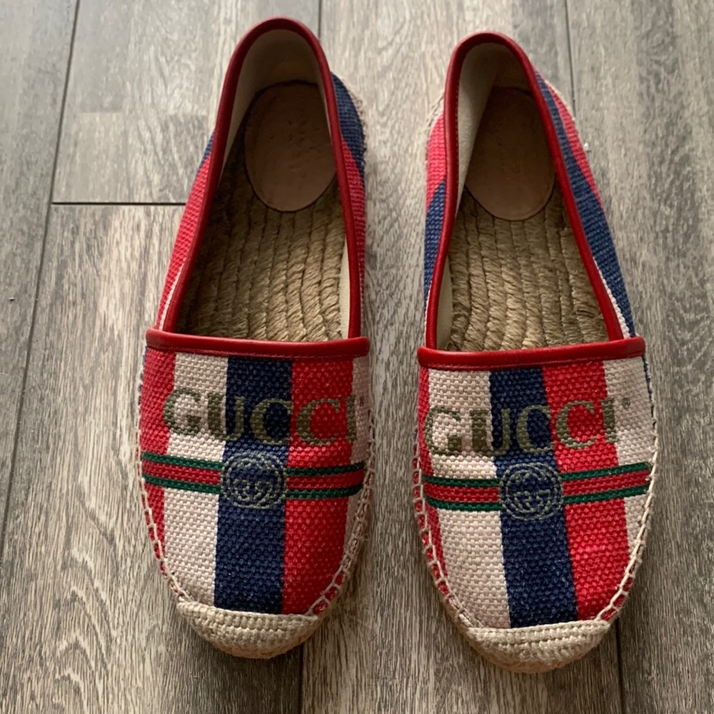 Gucci Canvas Leather Red White Blue Logo Espadrilles